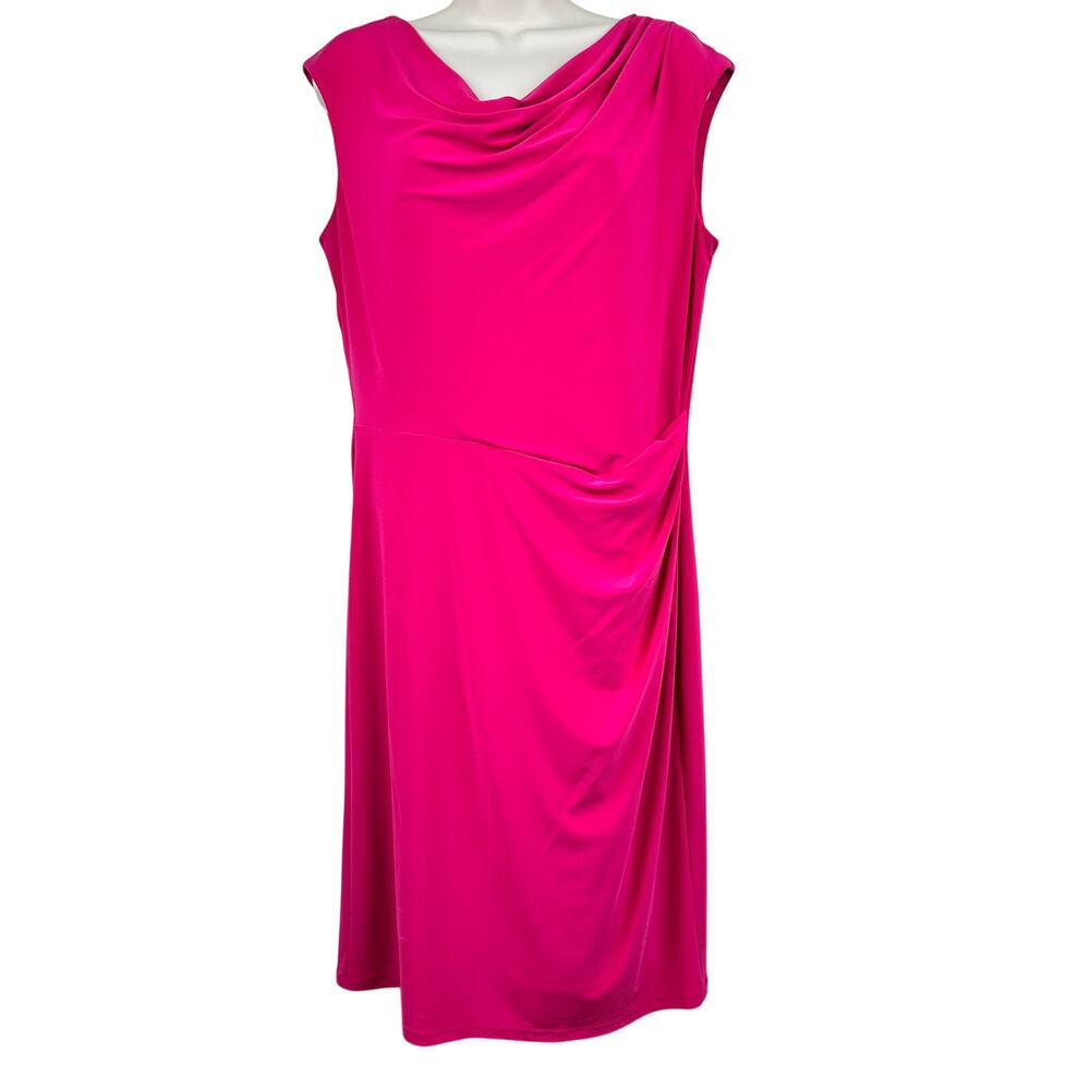 NEW Ralph Lauren Knit Dress Cowl Neck Ruched Faux Wrap Sleeveless Fuscia 12